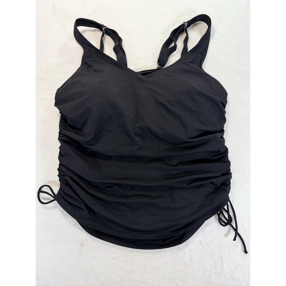 Lands' End Black Ruched One-Piece Swimsuit
